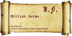 Millich Jolán névjegykártya